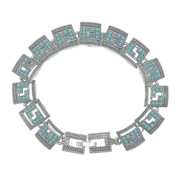 Turquoise_And_Grey_Marcasite_&_Brass_Bracelet_For_Women