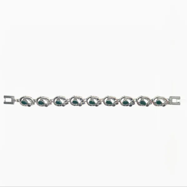Green_And_Grey_Marcasite_&_Brass_Bracelet_For_Women