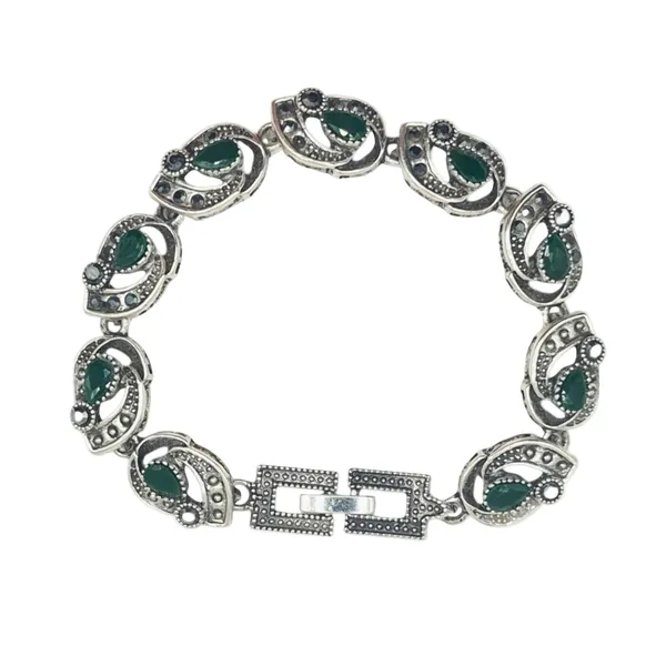Green_And_Grey_Marcasite_&_Brass_Bracelet_For_Women