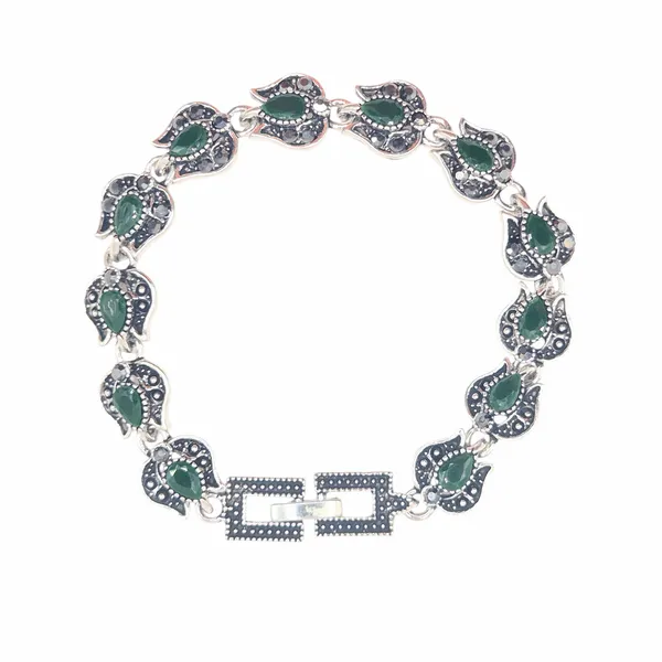 Green_And_Grey_Marcasite_&_Brass_Bracelet_For_Women