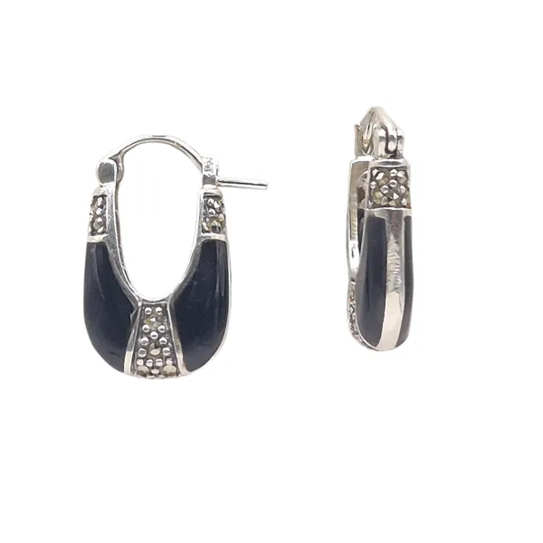 Black_And_Silver_925_Silver_&_Marcasite_Earrings_For_Women