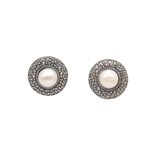 White_And_Grey_Pearl_&_Marcasite_Earrings_For_Women