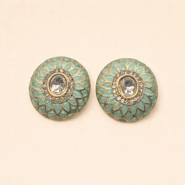 Enameled_Eartops_With_Kundan_Centered_(3_White_/_3_L.Green_/_3_D.Green_/_3_Blue)