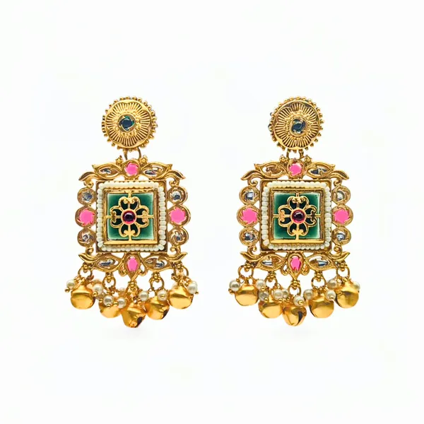 Gold_Square_Jhumkas_With_Red,_Green_&_White_Beads