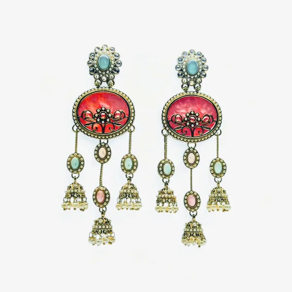 Pink_Enamel_With_Colourful_Beads_And_Pearl_Jhumkas