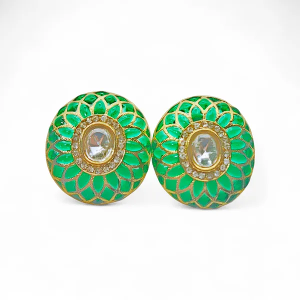 Enameled_Eartops_With_Kundan_Centered_(3_White_/_3_L.Green_/_3_D.Green_/_3_Blue)