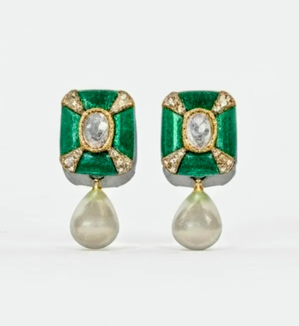 Enameled_Rectangle_Art_Deco_Earrings_With_Pearl_Drop_(3_Pink_/_3_Blue_/_3_Green_/_3_Yellow)