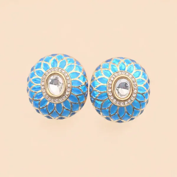 Enameled_Eartops_With_Kundan_Centered_(3_White_/_3_L.Green_/_3_D.Green_/_3_Blue)