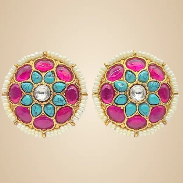Pink_And_Turquoise_Jadau_&_Turquoise_Earrings_For_Women