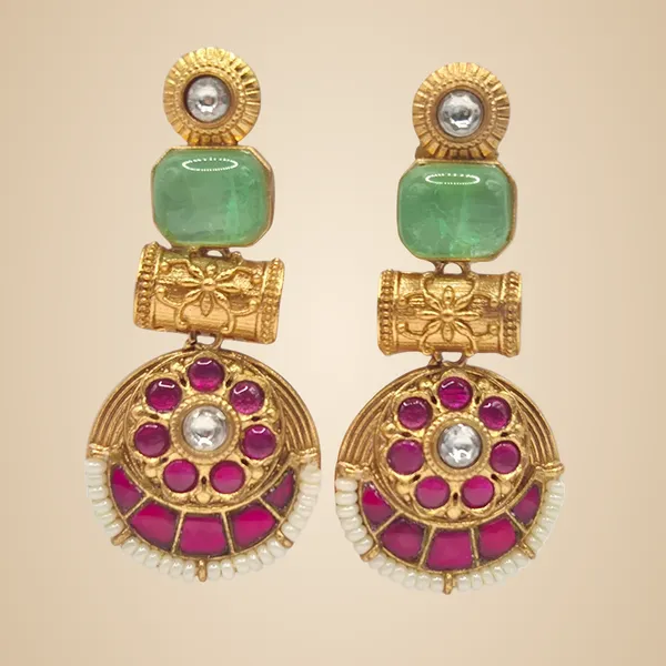 Green_And_Pink_Kundan_&_Brass_Earrings_For_Women