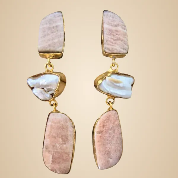 Peach_Amazonite_&_Pearl_Earrings_For_Women