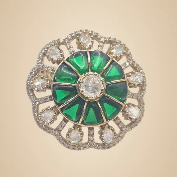 Dark_Green_Moissanite_&_Brass_Ring_For_Women