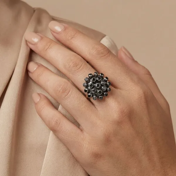 Silver_And_Black_German_Silver_&_Cz_Ring_For_Women