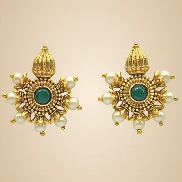 Golden_Green_Pearl_&_Brass_Earrings_For_Women