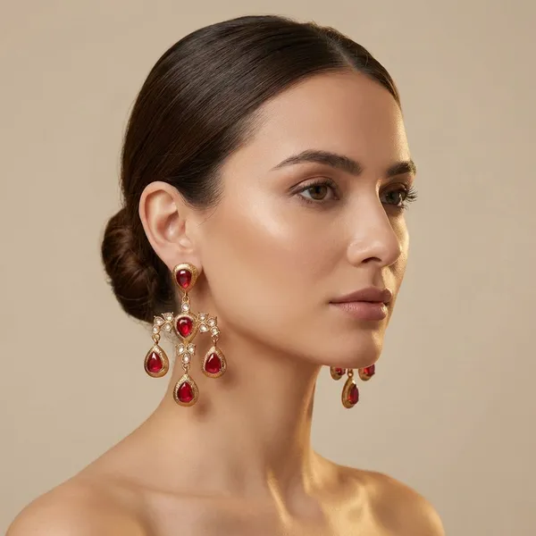 Red_And_Grey_Quartz_&_Brass_Earrings_For_Women