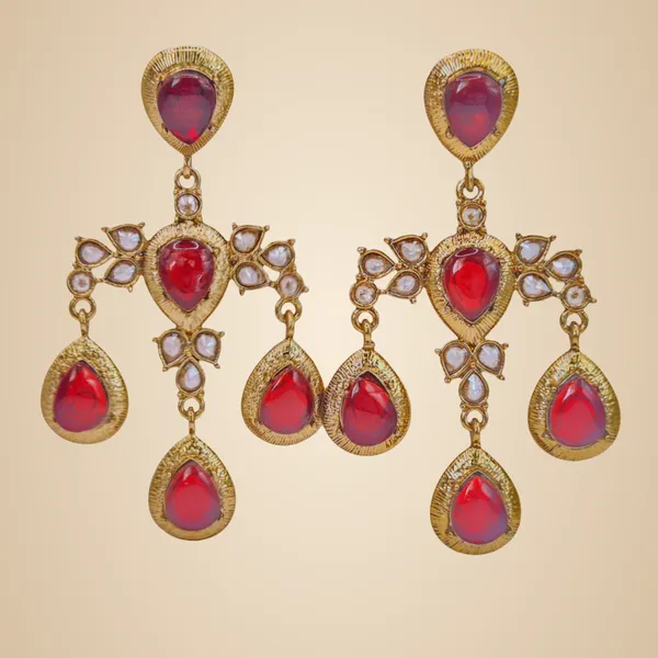 Red_And_Grey_Quartz_&_Brass_Earrings_For_Women