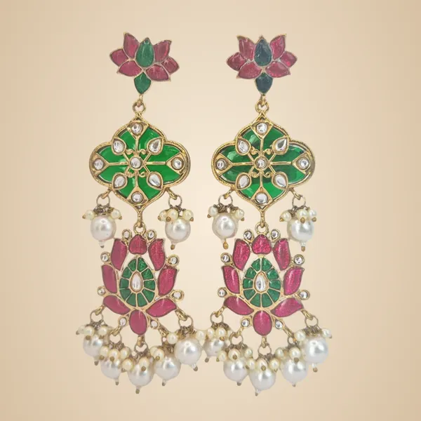 Green_And_Pink_Quartz_&_Enamel_Earrings_For_Women