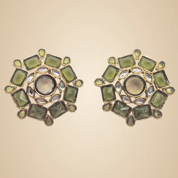 Olive_Green_Quartz_&_Kundan_Earrings_For_Women