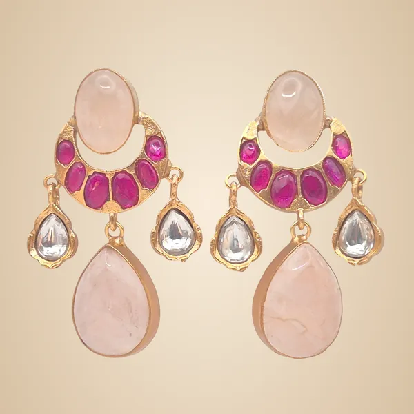 Pink_Rose_Quartz_&_Brass_Earrings_For_Women