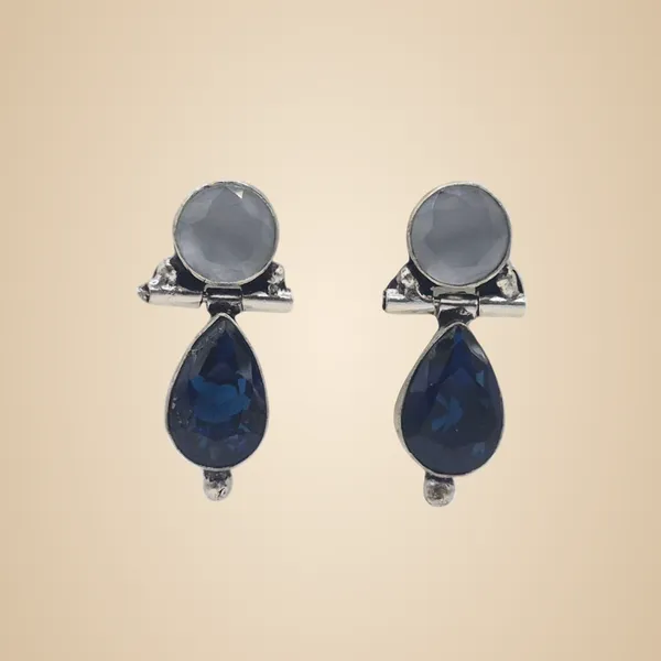 Blue_And_Grey_Cz_&_Brass_Earrings_For_Women