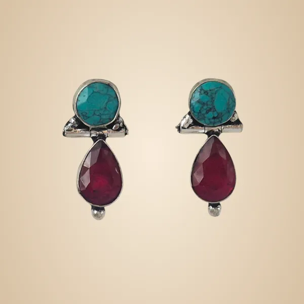 Turquoise_Red_Multi-Gem_&_Brass_Earrings_For_Women