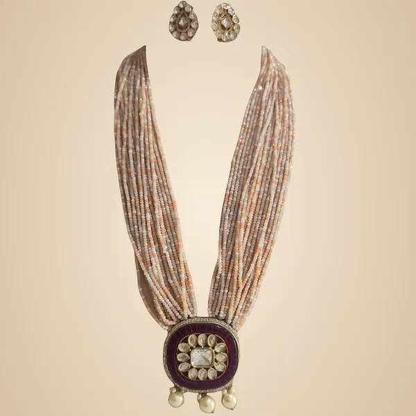 Peach_And_Red_Czech_Beads_&_Kundan_Necklace_For_Women