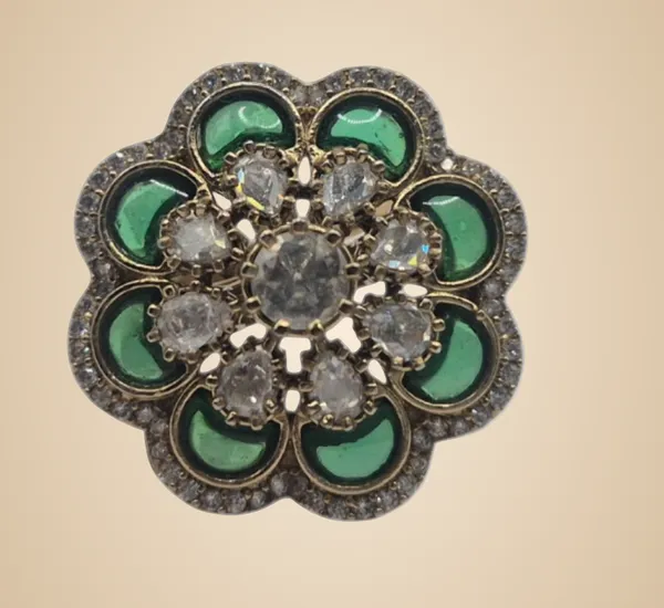 Green_Semi_Precious_&_Brass_Ring_For_Women