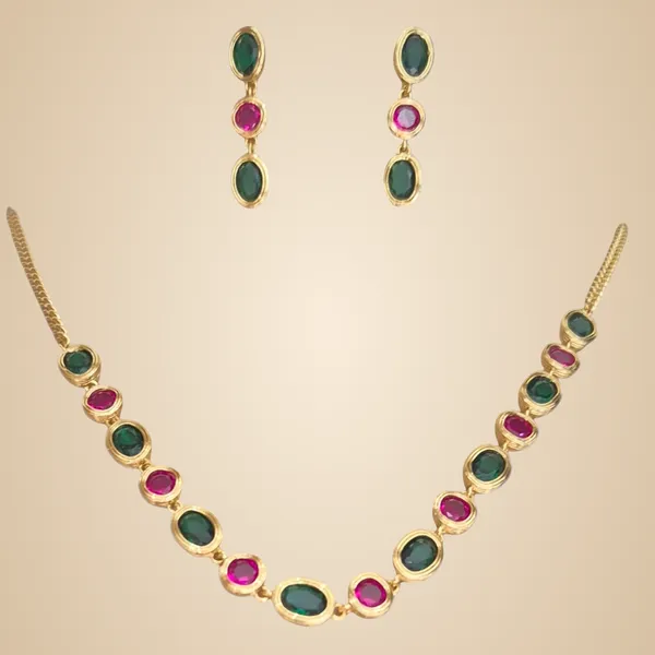 Green_And_Maroon_Quartz_&_Brass_Jewelry_Set_For_Women