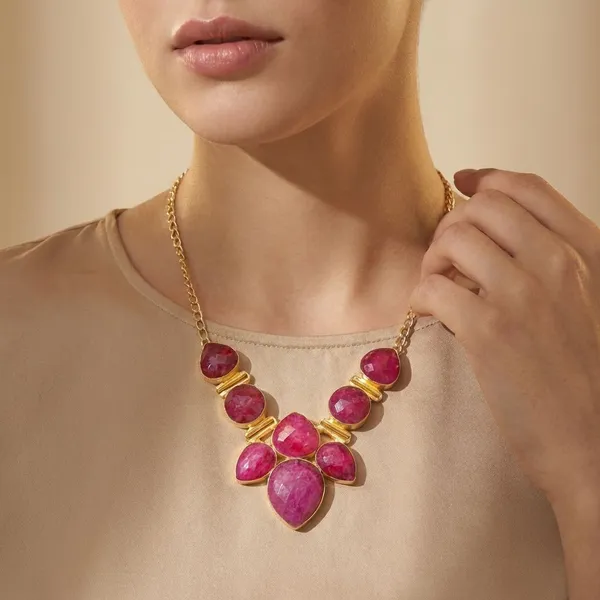 Maroon_Quartz_&_Brass_Necklace_For_Women