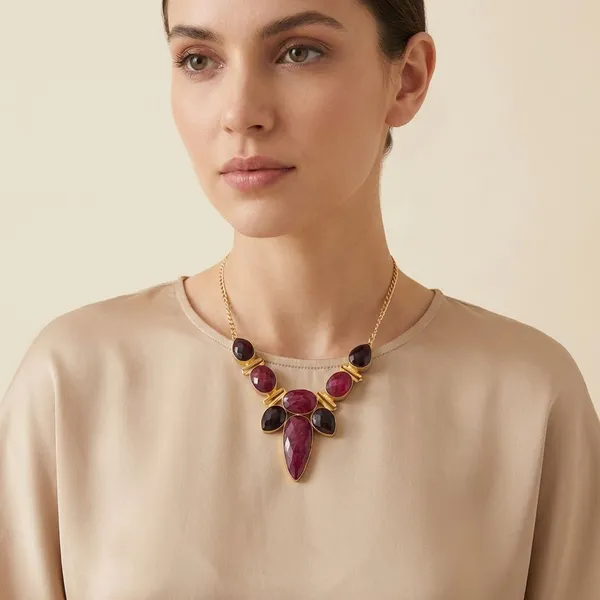 Maroon_Quartz_&_Brass_Necklace_For_Women