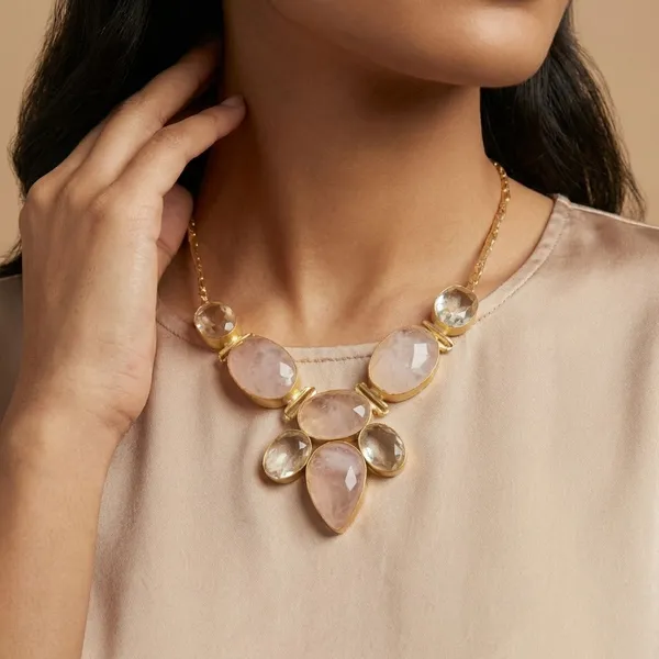 Pink_And_White_Quartz_&_Brass_Necklace_For_Women