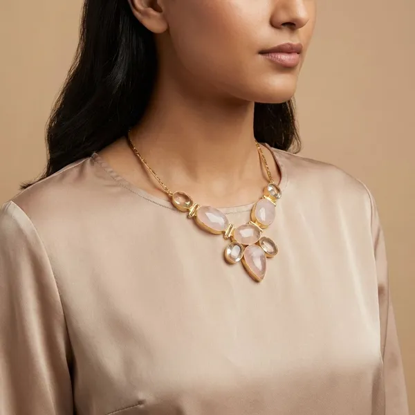 Pink_And_White_Quartz_&_Brass_Necklace_For_Women