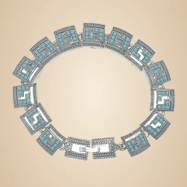 Turquoise_And_Grey_Marcasite_&_Brass_Bracelet_For_Women