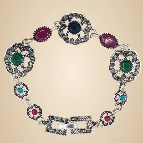 Multi_And_Red_Quartz_&_Brass_Bracelet_For_Women