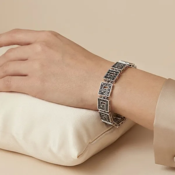 Silver_Grey_Marcasite_&_Brass_Bracelet_For_Women