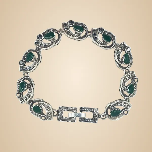 Green_And_Grey_Marcasite_&_Brass_Bracelet_For_Women