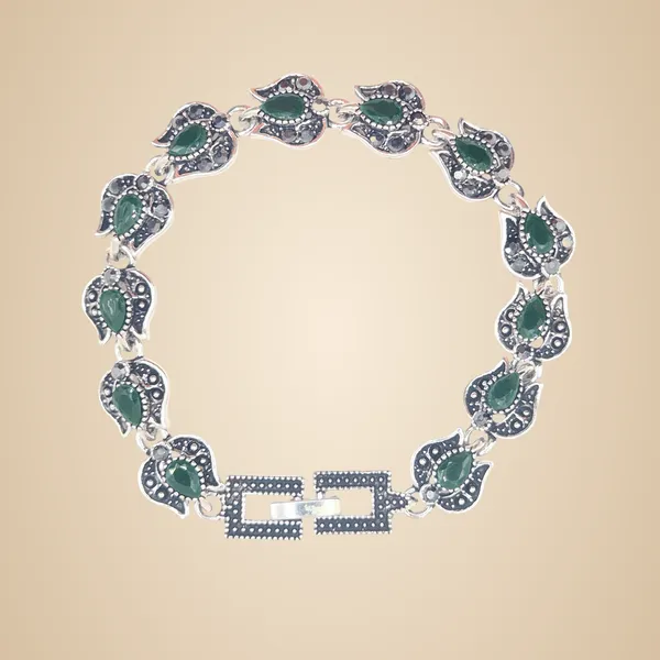 Green_And_Grey_Marcasite_&_Brass_Bracelet_For_Women