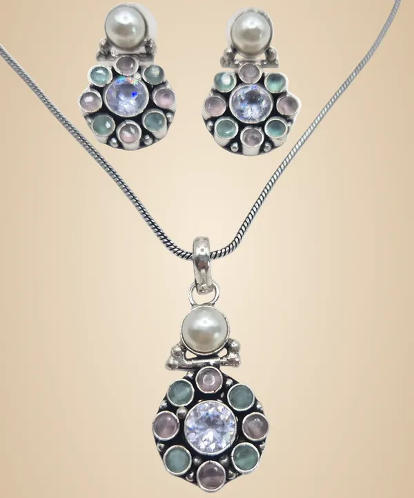 Pink_And_Green_Cz_&_Pearl_Jewelry_Set_For_Women