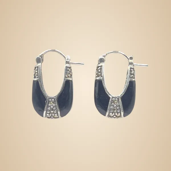 Black_And_Silver_925_Silver_&_Marcasite_Earrings_For_Women