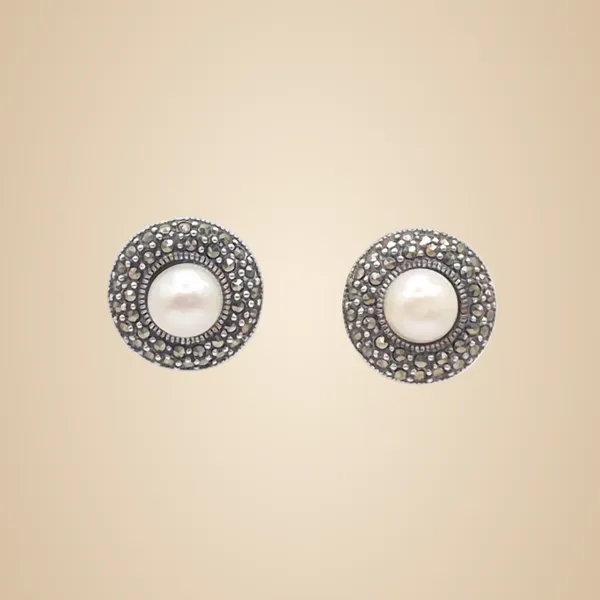 White_And_Grey_Pearl_&_Marcasite_Earrings_For_Women