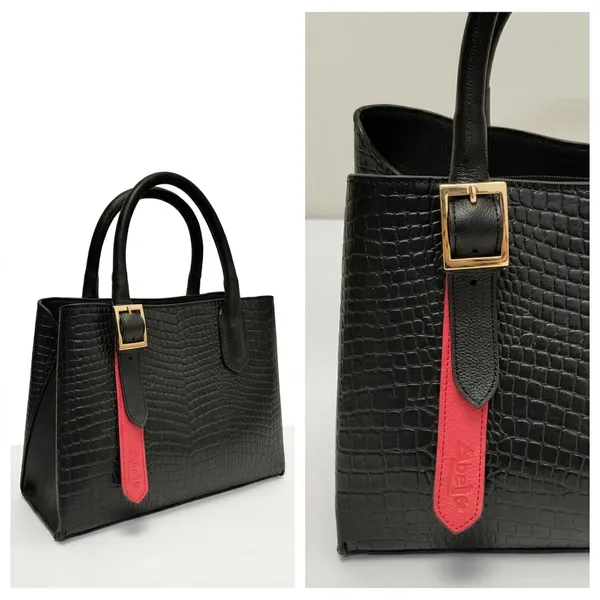 Black_Croc-Embossed_Buffalo_Leather_Handbag_-_Luxe_Top-Handle_Bag_for_Women
