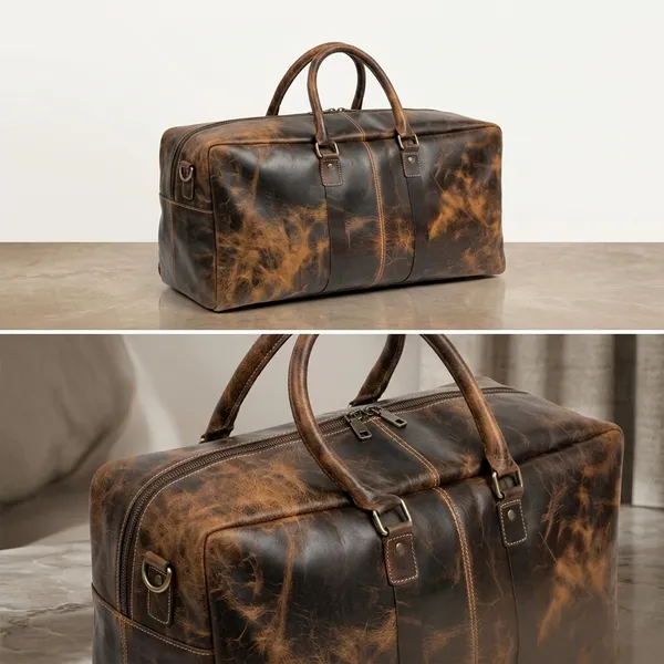 Brown_Genuine_Buffalo_Leather_Premium__Duffle_Bag_with_Shoe_Pocket_For_Men