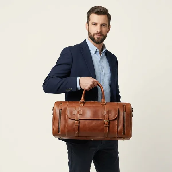 Brown_Genuine_Buffalo_Leather_Premium_Duffle_Bag_with_Shoe_Pocket_For_Men