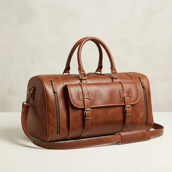 Brown_Genuine_Buffalo_Leather_Premium_Duffle_Bag_with_Shoe_Pocket_For_Men