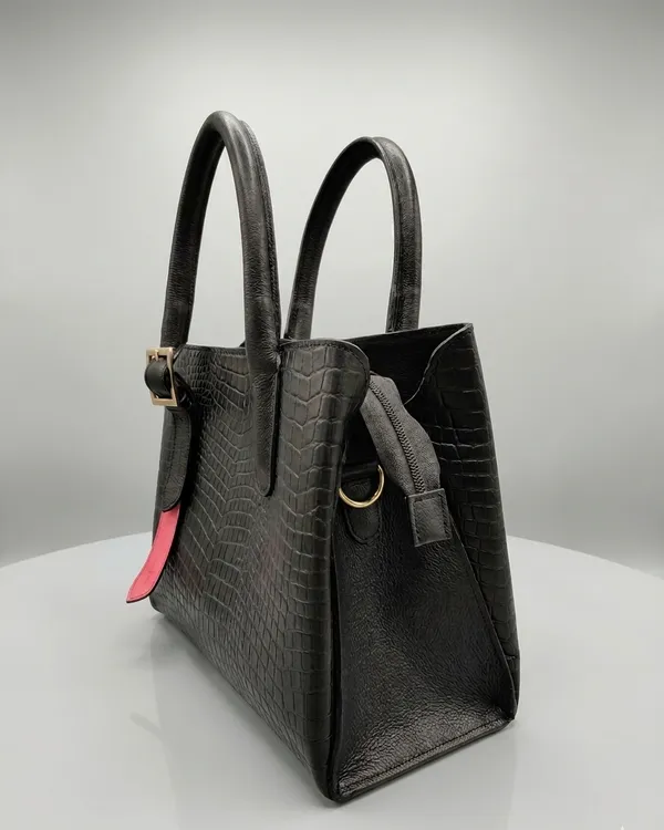 Black_Croc-Embossed_Buffalo_Leather_Handbag_-_Luxe_Top-Handle_Bag_for_Women