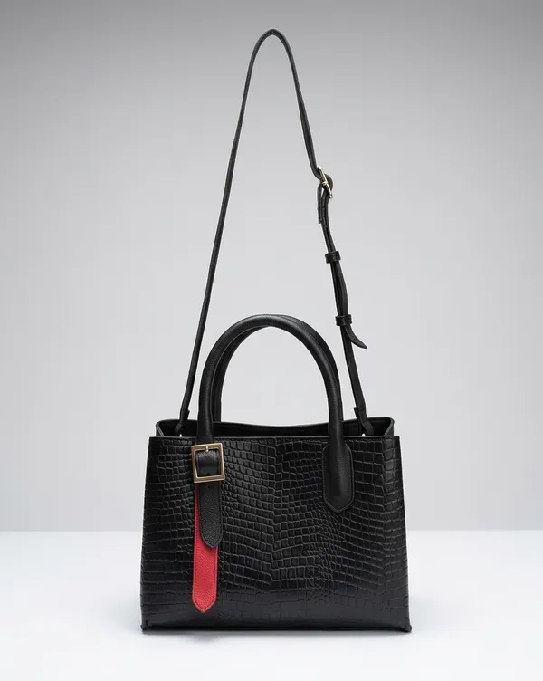 Black_Croc-Embossed_Buffalo_Leather_Handbag_-_Luxe_Top-Handle_Bag_for_Women