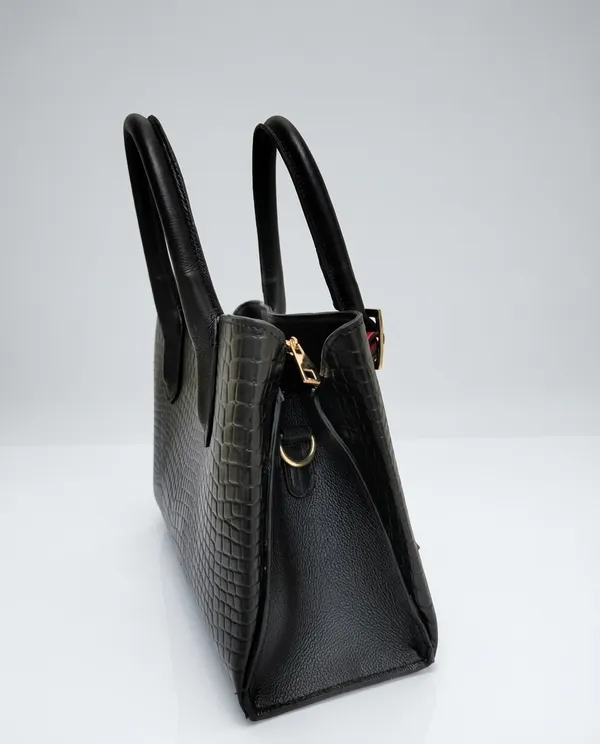 Black_Croc-Embossed_Buffalo_Leather_Handbag_-_Luxe_Top-Handle_Bag_for_Women