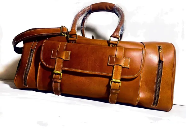 Brown_Genuine_Buffalo_Leather_Premium_Duffle_Bag_with_Shoe_Pocket_For_Men