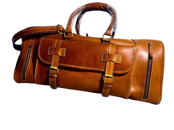 Brown_Genuine_Buffalo_Leather_Premium_Duffle_Bag_with_Shoe_Pocket_For_Men