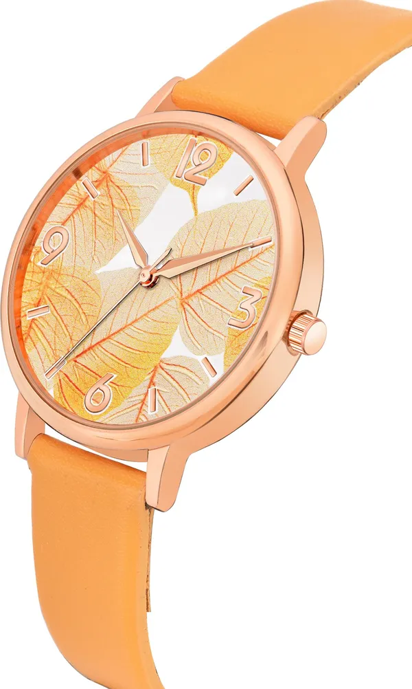 Yellow_Genuine_Leather_Quartz_Analog_Watch_For_Women